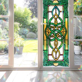 Decorative Celtic Knot Stained Glass Window Film, Celtic Knot Stained Glass Window Film for Bathroom Door Heat Anti UV