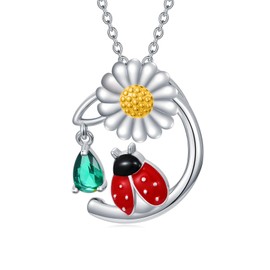 Dorunmo Ladybug Necklace 925 Sterling Silver Lady Bug Daisy Pendant Necklace Cute Animal Ladybug Jewelry Christmas Gifts for Women