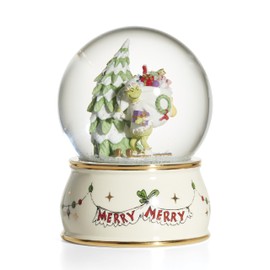 Lenox The Grinch Snow Globe, White Porcelain with 24K Gold Accents, Grinch Christmas Decorations Indoor, Grinch in Santa Hat Near Christmas Tree, Living Room Decor for Home, Perfect for Christmas