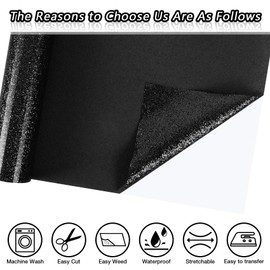 ​TORC Black Glitter HTV Black Heat Transfer Vinyl HTV Rolls, 12" x 6 ft Iron on Vinyl for T Shirts Black Glitter HTV Vinyl for All Cutter Machines Easy to Cut & Weed for Heat Vinyl Design 1 Roll