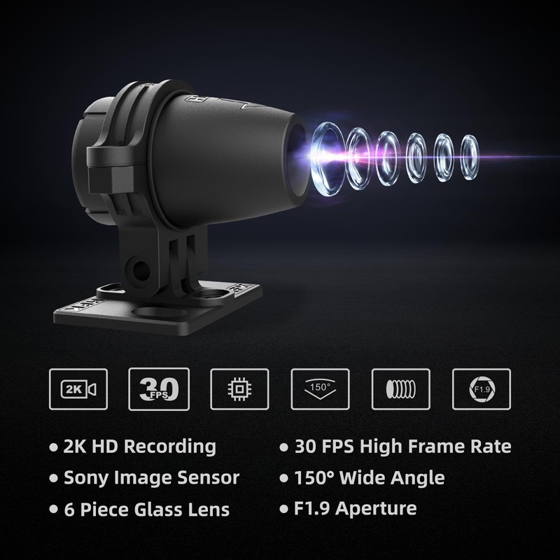 HFK HM603 Motorcycle Camera Front Rear, 2K Camera for Motorcycle