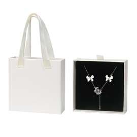 Nideen 10× 10× 3.5cm Jewellery Gift Box with Handle, Small Gift Box for Jewellery Necklace Bracelet Gift Box Small Paper Box for Gift Presents(beige)