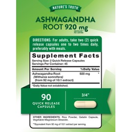 Nature's Truth Nature's Truth Ashwagandha Capsules | 920 mg | 90 Count | Non-GMO & Gluten Free Supplement