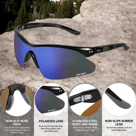 GoLight Sport Sunglasses for Men Women, Sport Glasses with UV400 Protection, for Cycling Driving Running Fishing, Shiny Black/Blue Revo, ST-023