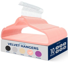 SereneLife 10 Pack Velvet Hangers - Non-Slip with 360° Swivel Hook - Ultra-Thin, Lightweight Velvet Hangers for Shirts, Sweaters, Hoodies, Kids Clothes & Dresses - Space-Saving (Pink)