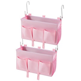 Berdeng Pink Bedside Organizer Caddy - Over-the-Bed Storage with 3 Pockets and Mesh Side Pocket, Perfect for College Dorms, Hospital Beds, and Home Use, 2 Pack