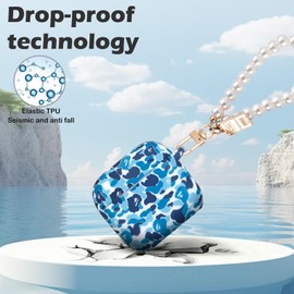 CameCosy Compatible for AirPods 4th Generation Case with Pearl Wrist Keychain, Unique Camouflage Camo Design Women Men Soft TPU Protective Skin Cover for AirPods 4 (2024) -Blue