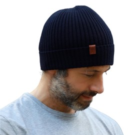 TOP-EX Large Winter Hats for Men Women Oversized Merino Wool Beanie Hat for Running Golf Walking Fishing Cycling Warm Fleece Lined Cold Weather Hat Navy XL XXL 60-64CM