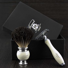 Vintage Replacement Bare Blade Safety Razor Badger Shaving Brush Gift Set Kit