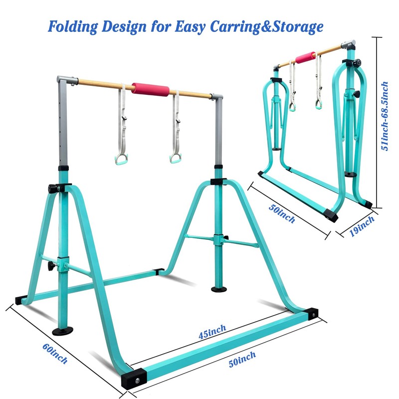 GLANT Gymnastics Bar for Kids with Rings Set, 7 Heights