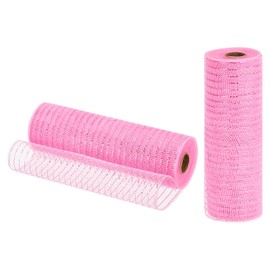 sourcing map 2 Rolls Burlap Mesh 10 Inch x 30 Feet PP Decorative Mesh Ribbon Mesh Wrapping Ribbon for Christmas Wreath Party Decoration DIY Crafts Swags (Pink with Pink Foil)
