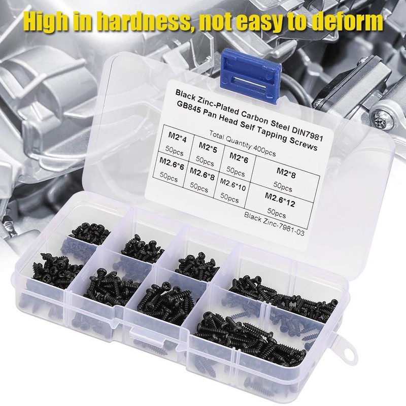 Self Tapping Screws - 400pcs Black M2 / M2.6 Pan
