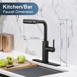 Kitchen Faucet with Pull Down Sprayer: ALEASHA Waterfall Kitchen Faucet with Soap Dispenser, RV Bar Modern Black Single Hole Kitchen Sink Faucet, Single Handle Brass Pull Out Kitchen Water Faucet