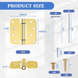 Yaocom 10 Pcs Self Closing Door Hinge 3.5'' Spring Loaded Hinges Automatic Door Closer Hinge Adjustable Tension for Garage, 5/8'' Radius Corners(Gold,4'')