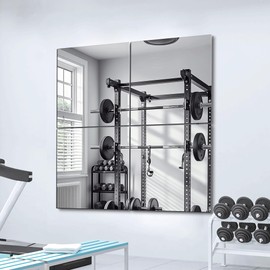 Delma Frameless Mirror Tiles 22"x22"x4 Pcs Wall Mounted, Shatter Resistant Full Length Tempered Glass Panels for Home Gym Bathroom Bedroom & Living Room Decor