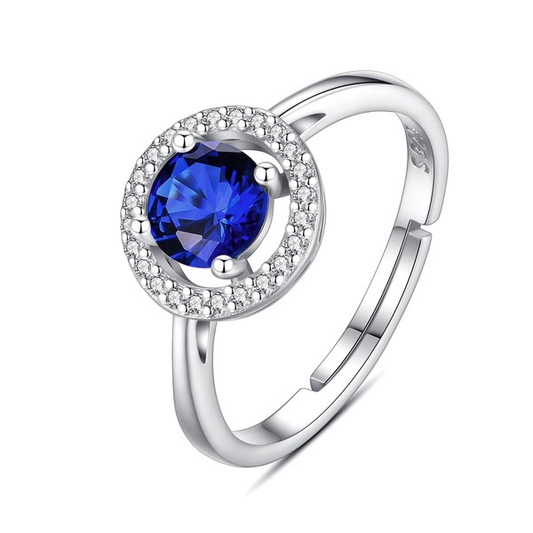 INFUSEU September Birthstone Ring Sapphire Blue Zircon Rings for Women