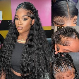 Bling Hair Princess 28 Inch Deep Wave Lace Front Wigs Human Hair Pre Plucked 13x6 HD Transparent Lace Frontal Wigs Human Hair 200% Density Deep Curly Lace Front Wigs Human Hair for Women