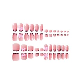48pcs Short Press On Nails Square & Press On Toenails Set Square Fake Nails With Bow Charm Designs French Tip Acrylic False Toenails Full Cover Glue On Toe Nails Artificial Stick On Nails For Women