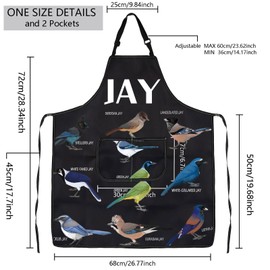 MBMSO Jay Bird Apron Bird Gifts for Bird Lovers Bird Kitchen Apron with Pockets Birdwatcher Gifts Birding Gardening Apron, Jay Apron-b, Standard
