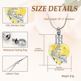 Minicremation Elephant Urn Necklace for Ashes Tree of Life Elephant Urn Ash Heart Stainless Steel Cremation Jewelry Crystal Necklace Keepsake Gift for Women, Stainless Steel, No Gemstone