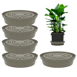 Molgoc Self-Watering Base with Visible Water Level,5-Pack,Keeps Leaves and Flying Insects Out,Maintains Water Quality, Brown.(Without Wheels).