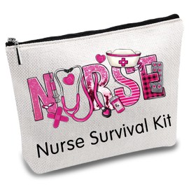 CREATCABIN Pink Nurse Survival Kit, Canvas Cosmetic Bag with Metal Zip, Polycotton Toiletry Bag, Travel Bag, Purse, Gifts for Nurses, Women, 25 x 18 cm, nurse survival kit-108