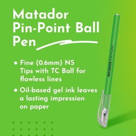 Matador Pin-Point Gel Pens - Fine Point 0.5mm | Black Ink | Comfort Grip | Playful & Colourful Designs | Pack of 12 - Ideal for Writing, Drawing, School & Office