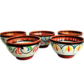 Cactus Canyon Ceramics Salsa Bowls - Spanish Terracotta White Decor - Small Serving Bowl (European Size), Festive Dinnerware 5 Piece Set - Dishwasher & Microwave Safe
