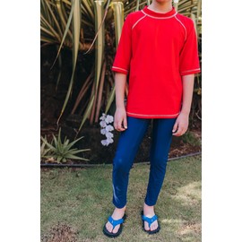 Made in USA Girls Swimming Suit Bottom Leggings Long Jammer Shorts for Pool or Beach with SPF50+ Sun Protection, Turquoise, 7