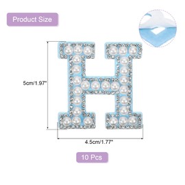 sourcing map 10 Pcs Iron on Letter Patches, Letter H Rhinestone Alphabet Applique Rhinestone Pearl English Letter Sewing Patches for Clothing Hats Jeans Shoes DIY Craft, White/Blue