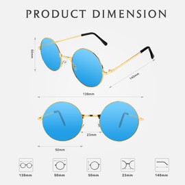 NACHLYNN Round Hippie Sunglasses Metal Border Circle Hippie Glasses UV380 Protection 70s Sunglasses for Men Women Party Favor (Blue)