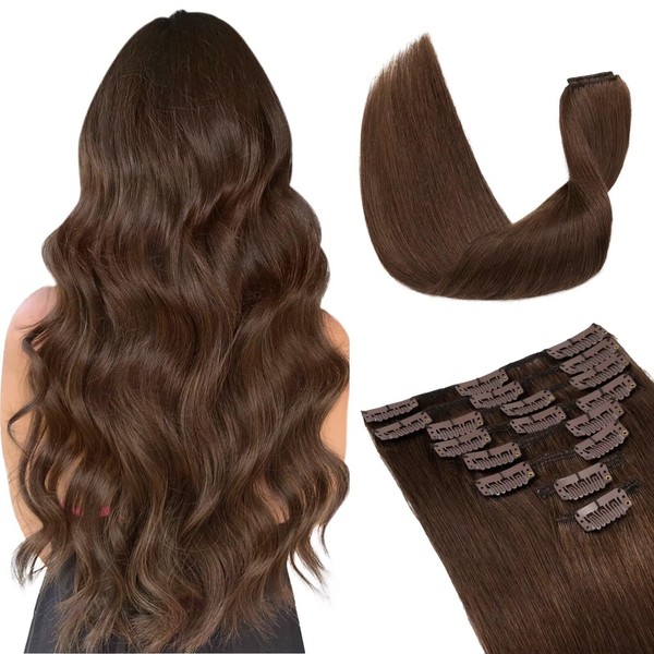 Tess Clip-In Real Hair Extensions, Remy Human Hair Extensions, 18 Clips, 8 Wefts, Long & Straight, 30 cm, 55 g, #4 Chocolate Brown