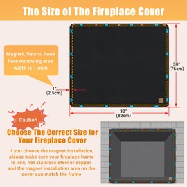 Magnet Fireplace Cover, Fireplace Draft Blocker, Fireplace Blanket for Heat Loss, Fireplace Cold Air Blocker, Fireplace Draft Cover for Inside Fireplace, Black(32" W x 30" H)