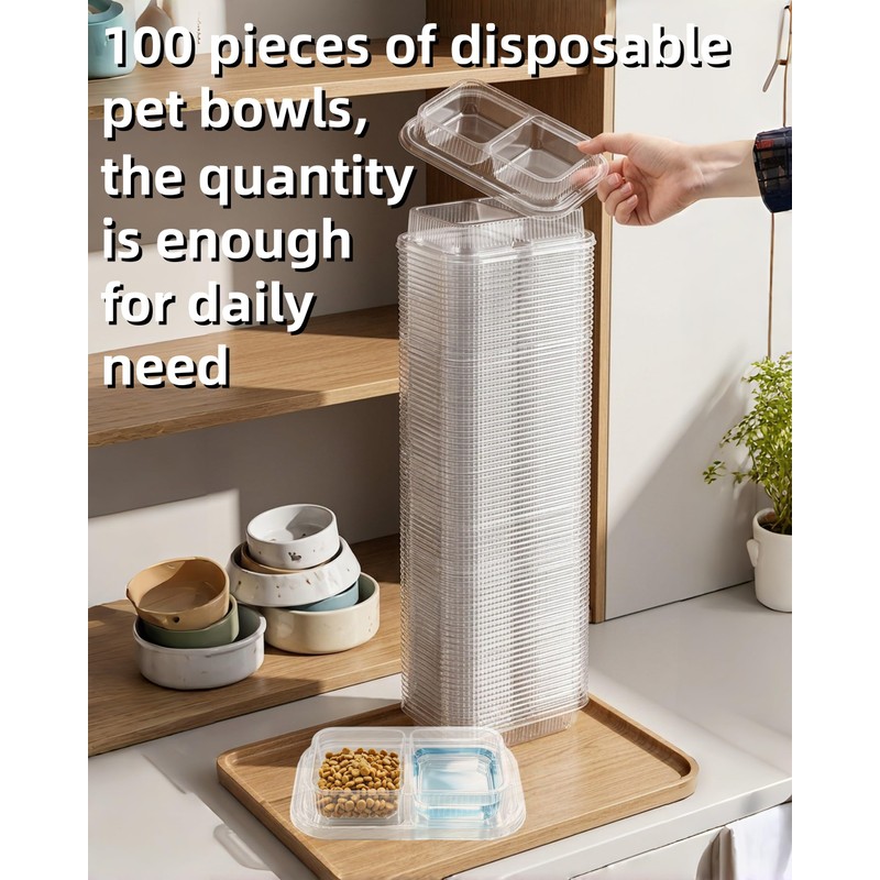Virtue morals 100 Pcs Disposable Pet Bowls, Plastic Double Dish,