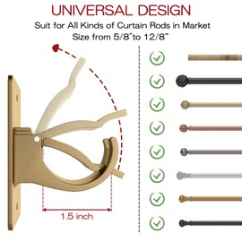 CIEMGNZOC 6PCS No Drill Curtain Rod Brackets, Self-Adhesive Curtain Rods No Drilling, Nail Free Adjustable Curtain Rod Holders, Curtain Hooks for Rod Less Than 1.57 Inch Diameter (Gold)