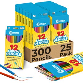 Rosmonde Colored Pencils Bulk 25 Pack | 300 Pencils, Assorted Pre Sharpened Colors Set, 12 Bright Colors, Easy Grip, Ready to Use Pencils for Teachers, Art Stations & Coloring Projects