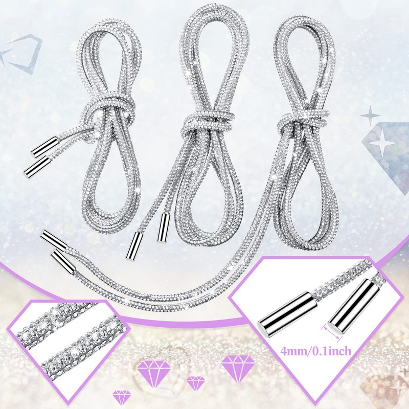 6 Pieces Rhinestone Shoe Laces Crystal Glitter Rope Rhinestone Hoodie