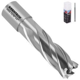 KEENTECH HSS Annular Cutter,11/16 Inch Diameter x 2 Inch Depth, 3/4 Inch Weldon Shank (2 Flat), M2AL High Speed Steel Mag Drill Bit with 1/4" x 4" Pilot Pin for Stainless Steel, Cast Iron, Alloy