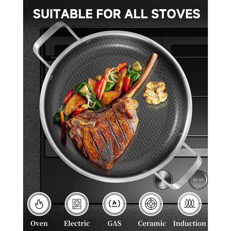 LOLYKITCH 12 In Nonstick Frying Paella Pan with Side Handles