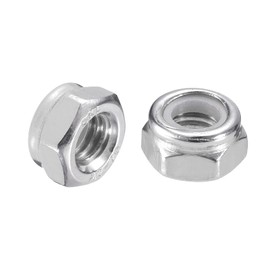 sourcing map 15Pcs M6 x 1 Nylon Insert Hex Lock Nuts, 304 Stainless Steel Self-Locking Nylon Insert Stop Nut for Industrial Construction Fasteners, Silver&White