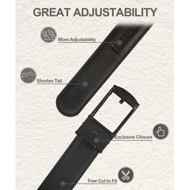 Black Dress Belt for Men, Premium Leather Ratchet Belts for Men with Sliding Adjustable Buckle, Effortless Style and Customizable Fit for Casual Dress, Trim To Fit - Waist: 32-38