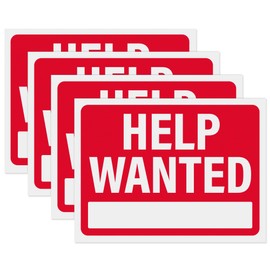 Help Wanted Signs 12x9, Plastic Signs for Businesses Now Hiring, Waterproof Plastic (Pack of 4)