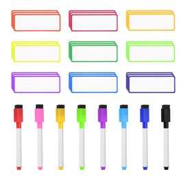 MECCANIXITY 27Pcs Magnetic Dry Erase Labels 3x1 Inch Magnetic Sheet Labels Stickers Blank Writable Erasable Cards Colored Border for Classroom Office