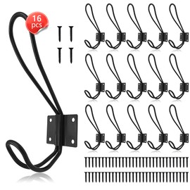 Hajoyful Rustic Entryway Hooks-16 Pack Farmhouse Hooks with Metal Screws Included, Black Decorative Wall Mounted Rustic Coat Hooks Rack, Double Vintage Organizer Hanging Wire Hook Clothes Hanger