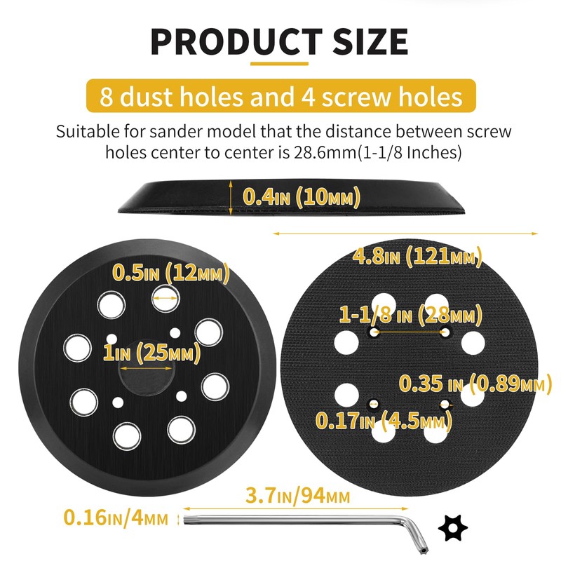 Gnellkoor 4 Pack 5" 8 Hole Replacement Sander Pad Compatible