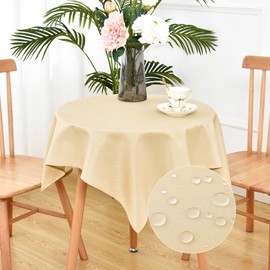 Farmhouse Rustic Faux Linen Small Square Tablecloth Beige Waterproof Table Cloth Washable Table Cover for Indoor Outdoor Home Kitchen Dinning Room 36 x 36 Inch