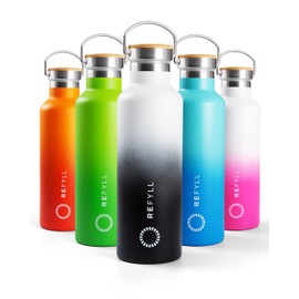 REFYLL Stainless Steel Drinking Bottle 750 ml - "ColorFYLL" I Thermal Bottle for School, Children, Work I Water Bottle Leak-Proof + BPA Free I + Protective Cover & Sports Lid (Black & White)