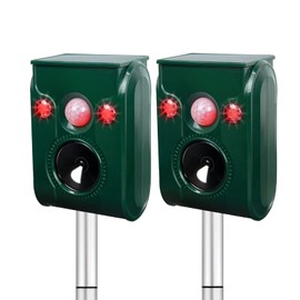 PGFIT 2 Pack Solar Animal Repellent, Ultrasonic pest Repeller, Deer Repellent, Cat Repellent Outdoort, Waterproof Sports Activation LED Flashing Alarm Sound,Repel Squirrel,Dog,Raccoon,Skunk,Rodent.