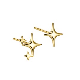 FDEETY Earrings for Women Silver Stud Earrings S925 Silver Post Star Earrings Hypoallergenic Delicate Fashion Asymmetric Small Stud Earrings Jewelry for Teen Girls Gifts(Gold A)
