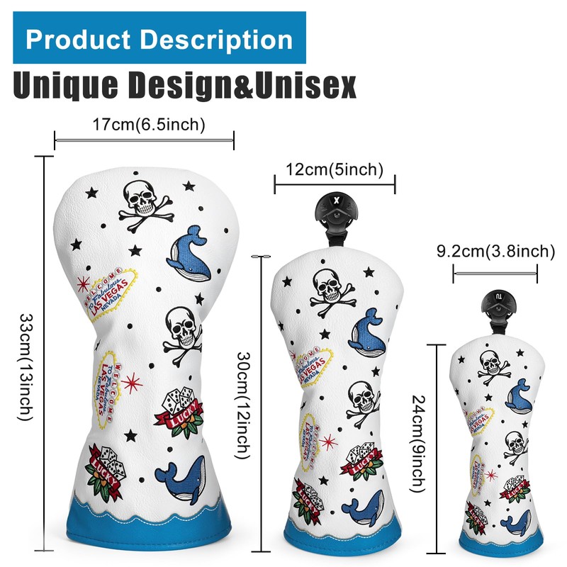 ゴルフクラブヘッドカバー Shark ゴブレットゴルフヘッドカバー ゴルフウッドカバー Aliennana ドライバーカバー （DR)フェアウェイウッド（FW)、ユーティリティ用(UT) (ドライバー用(1枚)) 高級刺繍 PUレザー製